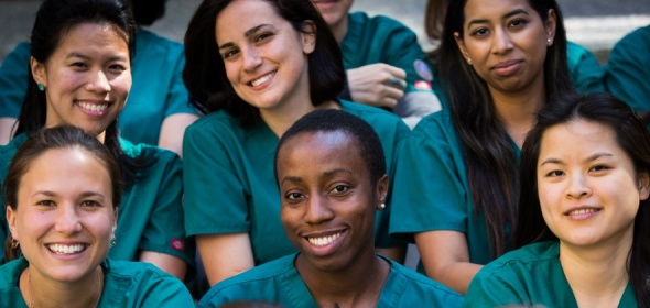 Photo of six smiling female nursing students at UCSF