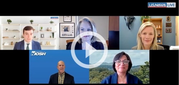 Image is a screen capture of the zoom moment with four speakers and the moderator for this webinar.